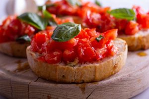 Antipasto Antipasti Italian Caprese, and Plates, Bruschetta in Summertime: