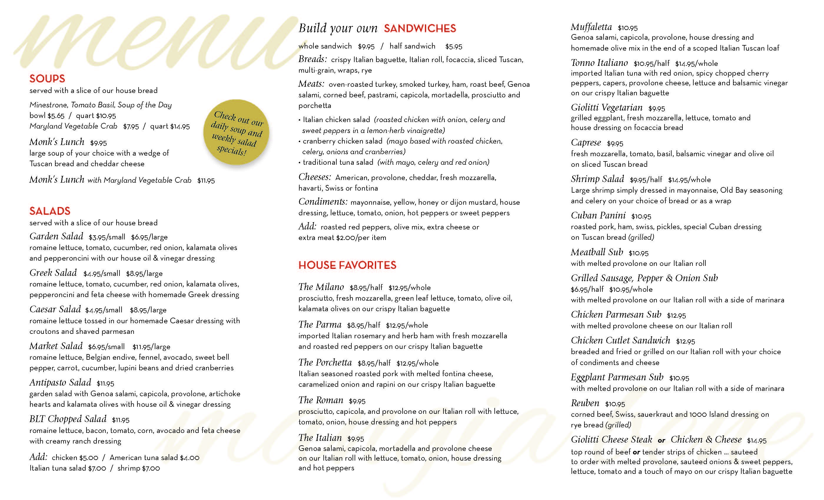 Take out Menu